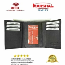 Real Leather Slim Wallets For Men Trifold Mens Wallet W/ ID Window RFID Blocking
