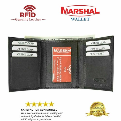 Real Leather Slim Wallets For Men Trifold Mens Wallet W/ ID Window RFID Blocking - Bild 1 von 8