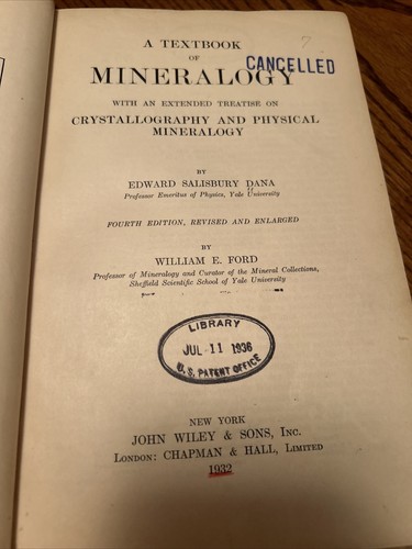 VERY RARE! U.S. PATENT OFFICE COPY 1932 Dana's Textbook of Mineralogy, 4th Ed. - Picture 9 of 15