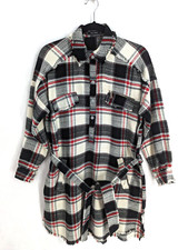 Zara Basic Collection women's medium woven plaid belted shirt dress pockets
