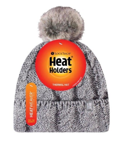 Heat Holders - Damen Zopfmuster Fleece gefüttert Winter Bommel Bommel Beanie Mütze - Bild 21 von 24
