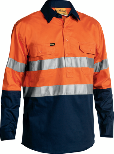 Bisley BSC6896 Hi-Vis Double Taped CLOSED FRONT Cotton Drill Shirt Long Sleeve - Picture 5 of 15