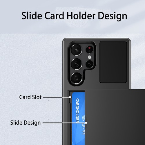 NEW For Samsung Galaxy S23 S22 Ultra Shockproof Rubber Slide Card Holder Case - Picture 3 of 25