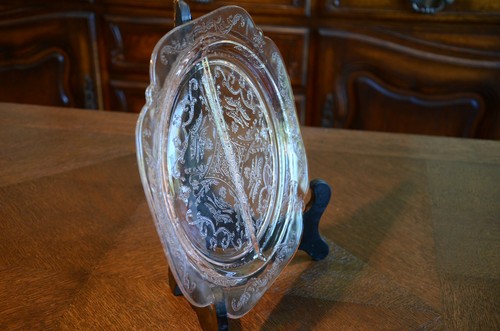Vintage Depression Glass Pink Clear Square Divided Serving Plate Dish Relish and - Picture 4 of 5