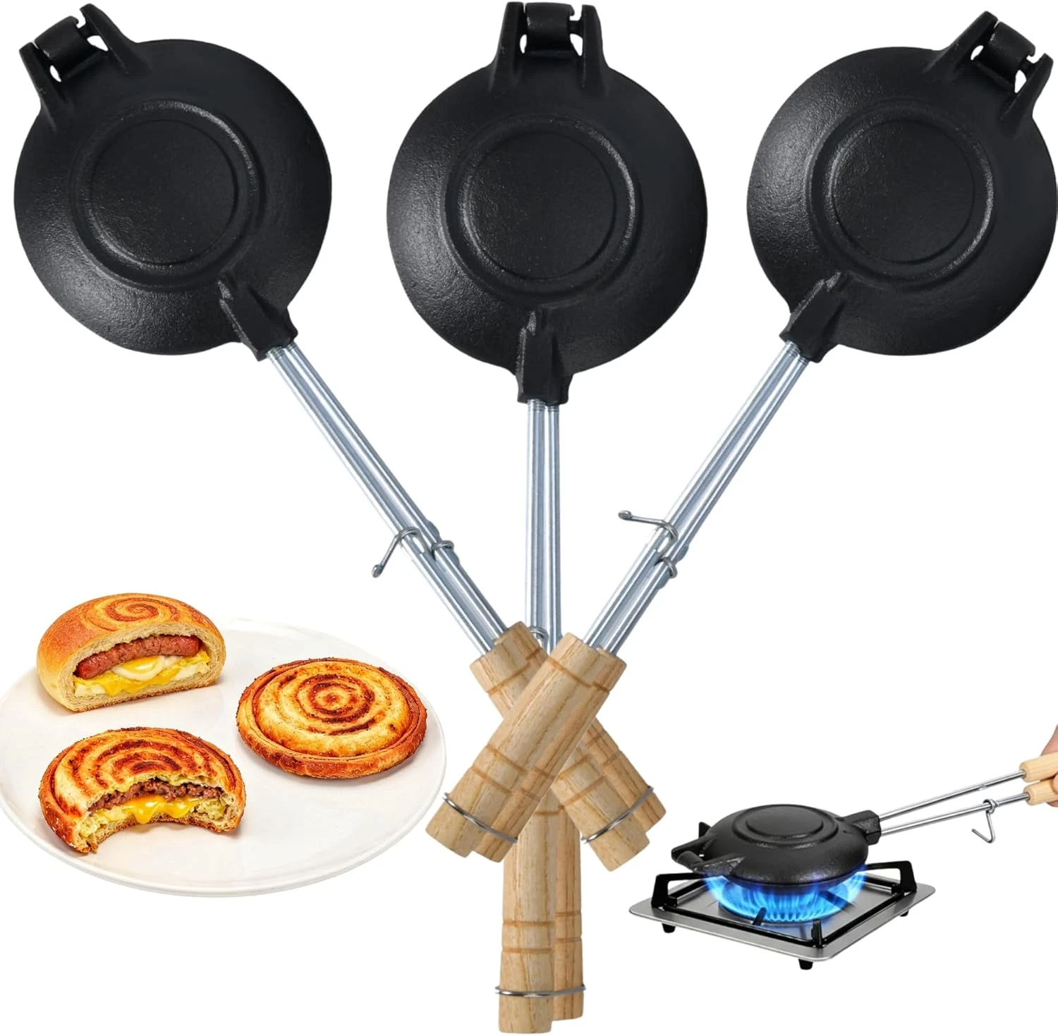 Set of 3 Cast Iron Cuban Sandwich Presses with Wooden Handles - 15”
Opens in a new window or tab
