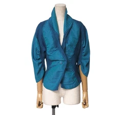 ISSEY MIYAKE Jacket Size 2 Deformed Steam Jacket Pleated Pattern Stripe Bran...