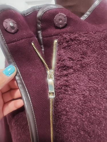 Nine West Wool Blend Purple Jacket Full Zip Belt Size L Lined Mock Neck Coat - Picture 12 of 18