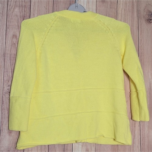 Cárdigan con botones amarillo tejido a mano puro suéter ribete de encaje talla M/L - Imagen 10 de 11