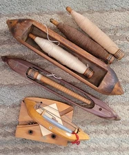 Vintage Wooden Loom Weaving Shuttles and Bobbins For Display
