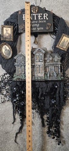 OOAK Haunted House Ghosts Ephemera Spooky Wall Hanging Door Wreath Humor Decor - Picture 6 of 13