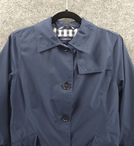 Land's End Trench Coat Womens XS Button Up Lined Water Resist Lightweight Blue - Picture 8 of 18