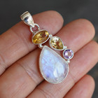 Moonstone Citrine Amethyst 925 Sterling Silver Pendant Gemstone Jewellery