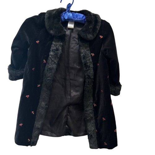 Vintage Y2K Gymboree Girls' Velvet Coat Black Floral Embroidery Size 4 - Picture 9 of 10