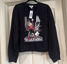 DKNY Woman Graphic Print Design Shopping Girl Black Sweatshirt Size M NWT