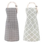 2 Pieces Cotton Linen Waterproof Bib Kitchen Apron with Pockets - Long Ties A...