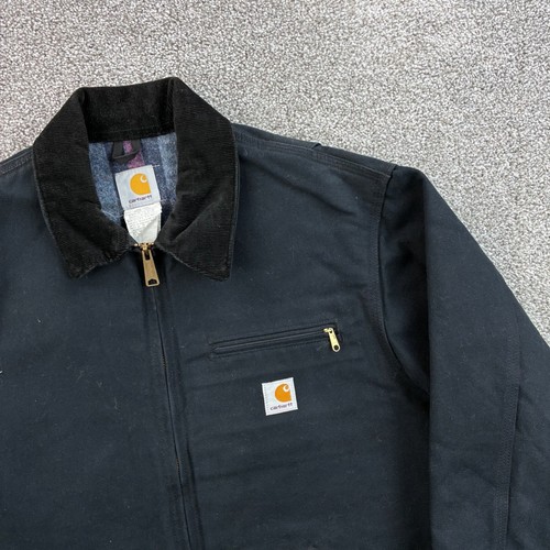 Vintage Carhartt Detroit Jacket Mens L Tall Black Blanket Lined Canvas J001 BLK - Picture 2 of 7