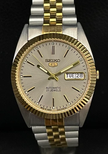 RARE Vintage Two Tone Seiko 5 President SNXJ90 Automatic Watch 36mm