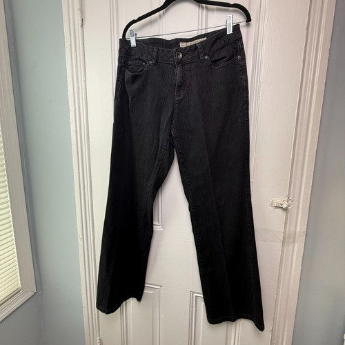 DKNY Soho Jeans Damen 12 schwarz Denim gerades Bein Reißverschluss Hosenschlitz Mid Rise