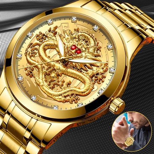 Wasserdicht Gold Herren Quarzuhr Klassisch Edelstahl Analog Business Fashion