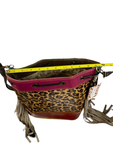 Folklore Couture Fringe Bucket Bag Purse Upcycled Leather NWT $76 Pockets Unique - Picture 7 of 9