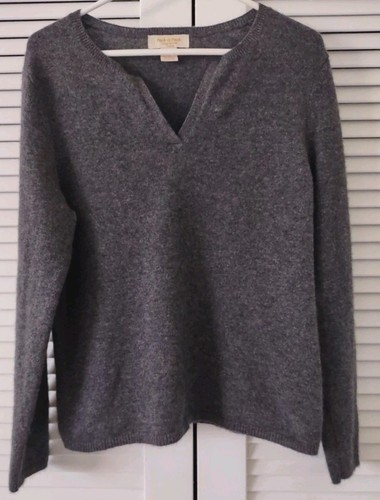 Peck & Peck Cashmere Pullover Sweater Womens PL Petite Large Gray V Neck Vintage