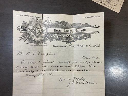 Feb 1929 Envelope, Letter Member Card Beech Lodge Masonic Hendersonville Tn B50 - Picture 3 of 10
