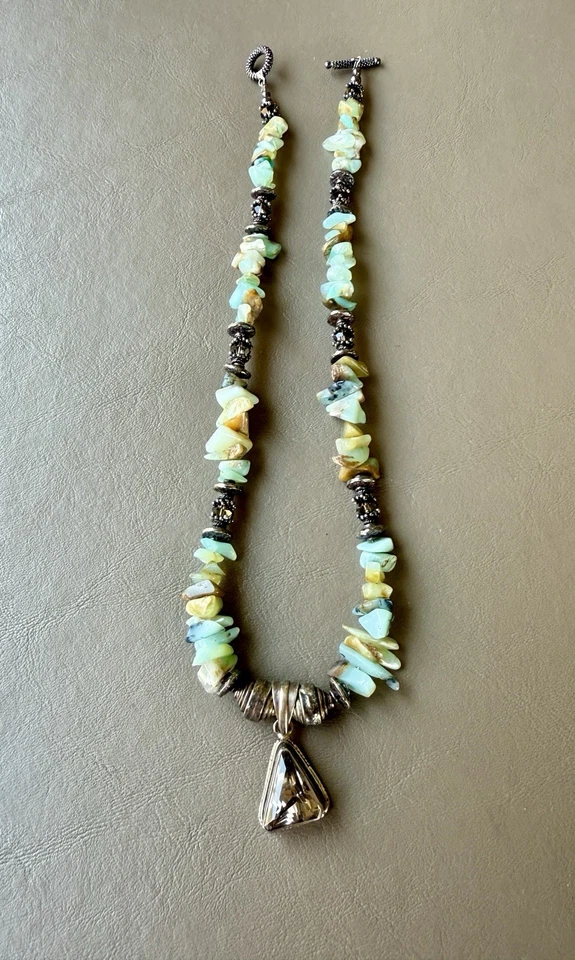 "Collar de piedra verde plata de ley grande colgante de piedras preciosas 17"" 50 gr" Foto 4 de 4