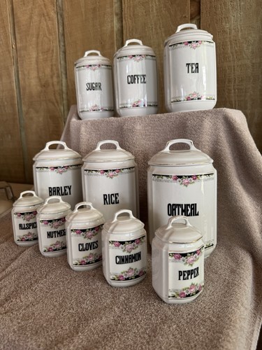 Vintage KERAG KARLSBAD Tschechoslowakei Porzellan Kanister 11-teiliges Set Floral - Bild 8 von 12