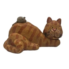 Suzi Skoglund Blossom Bucket Folk Art Orange Tabby Cat & Mouse Figurine 