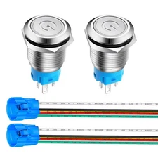 2 Pieces 0.63''/16mm Stainless Steel Latching Push Button Switch 12V-24V/5A P...