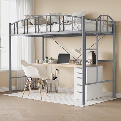  Metal Loft Bed Frame Twin Size, Sturdy with Safety Guardrail for Teens & Adult