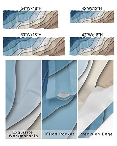Blue Brown Ombre Valance Curtain for Kitchen,Geometric Modern Aesthetic Rod - Picture 3 of 8