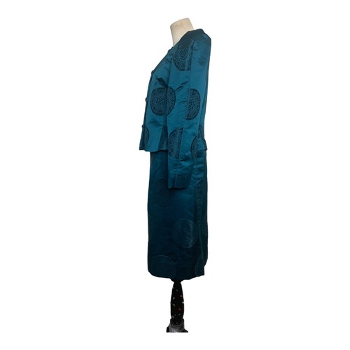 Tuta giacca gonna verde acqua sartoriale ispirazione asiatica vintage anni 80 taglia small - Foto 9 di 12