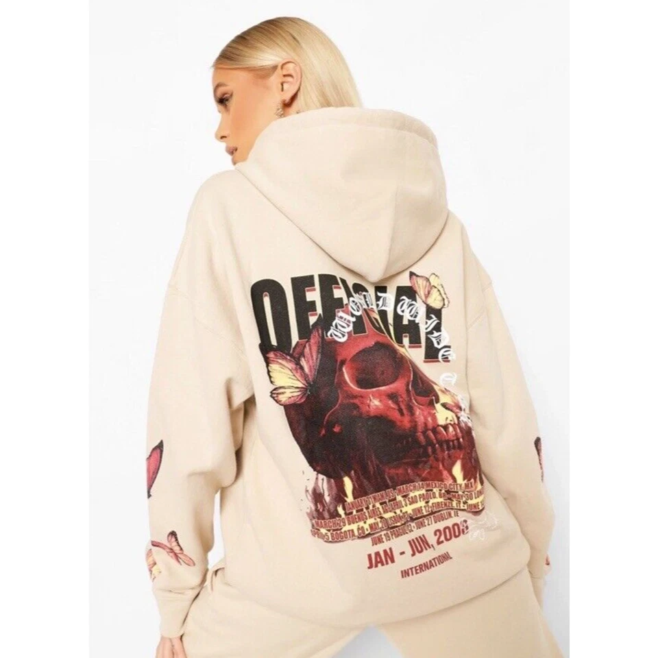 boohooMAN Plus Official Flame & Butterfly Print Designer Hoodie Size Large - Image 3 of 4