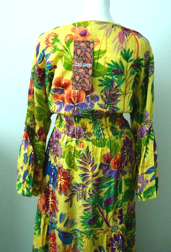Neu mit Etikett Me 2 Magic Anthropologie Damen gelb Blumen gold gestreift Maxikleid 2X - Bild 10 von 17