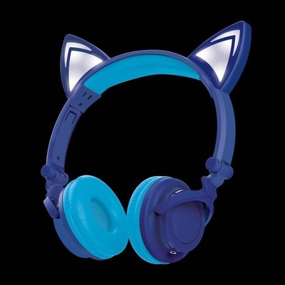 ART+SOUND Kawaii Cat LED Bluetooth Wireless Wired Kids Headphones Blue