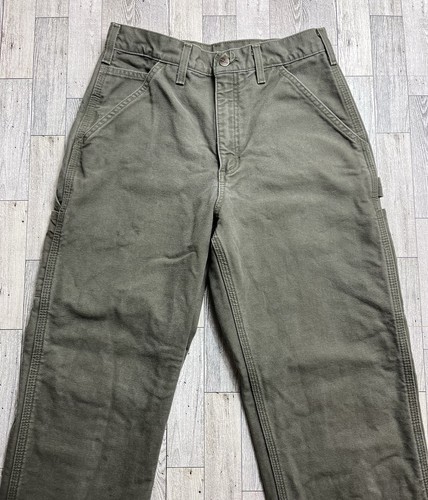 Carhartt B111 MOS Green Canvas Flannel Lined Carpenter Pants 28x33 Original - Picture 2 of 12