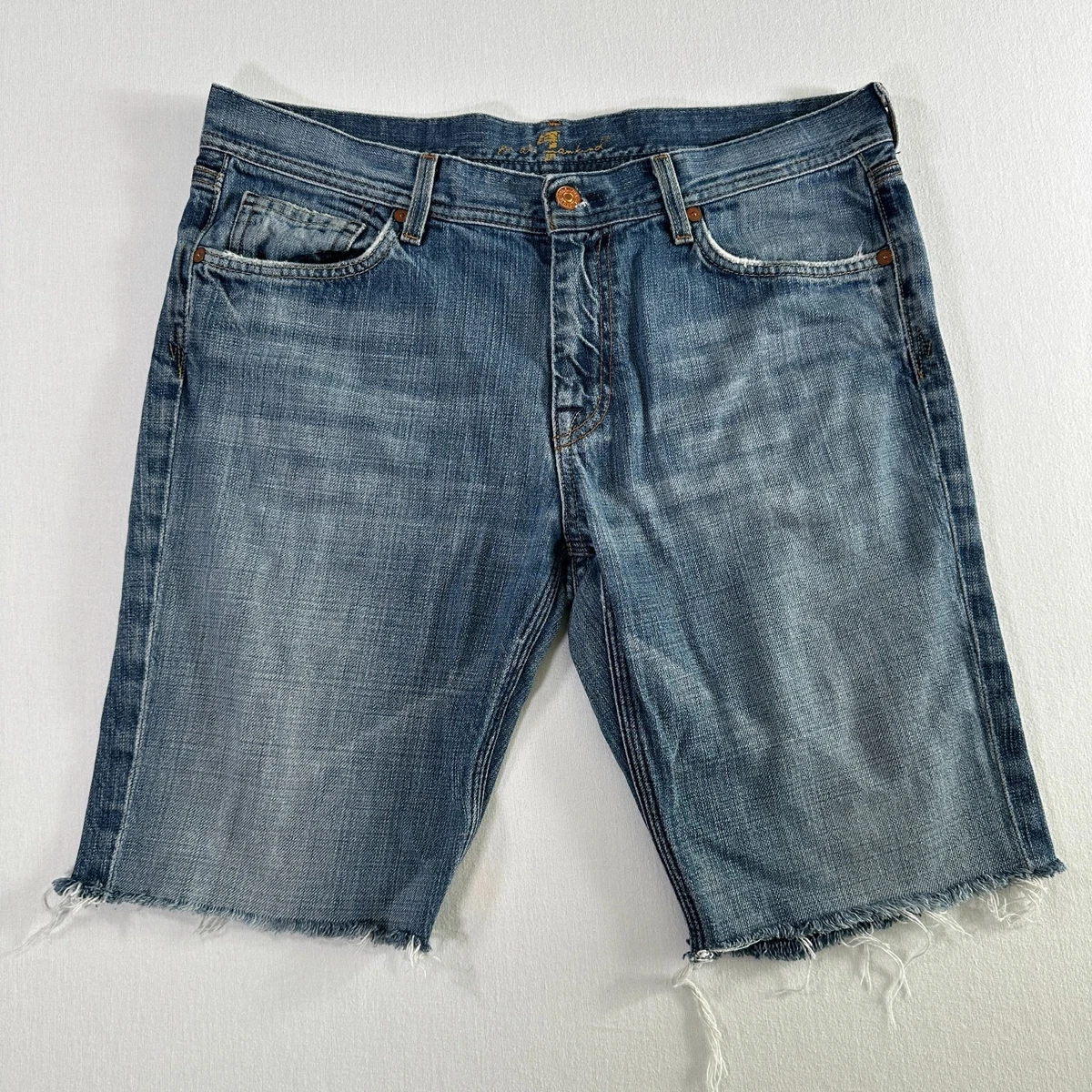 7 For All Mankind Monroe high waist distressed no stretch denim cutoff shorts De