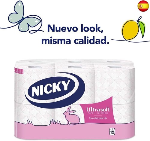 Nicky Ultrasoft Papel Higiénico - Paquete de 12 Rollos, 140 Hojas de 2 Capas, - Imagen 3 de 7