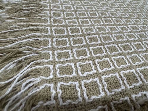 NUOVA Tovaglia Cotone Pietra e Bianco Reversibile Reversibile Frange 60” X 92” - Foto 4 di 5