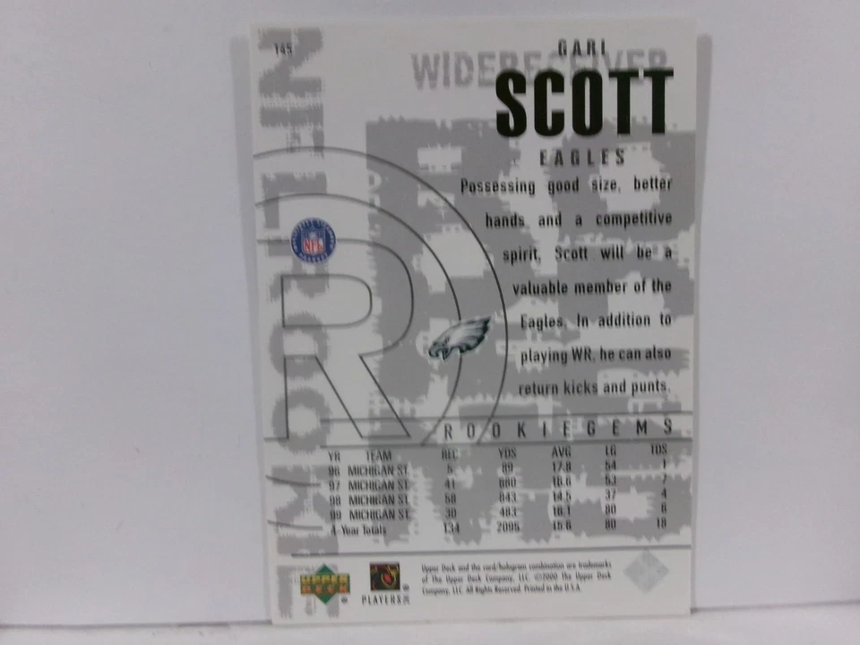 2000 Upper Deck Black Diamond NFL Rookie Gari Scott #145 Rookie RC - Image 2 of 2