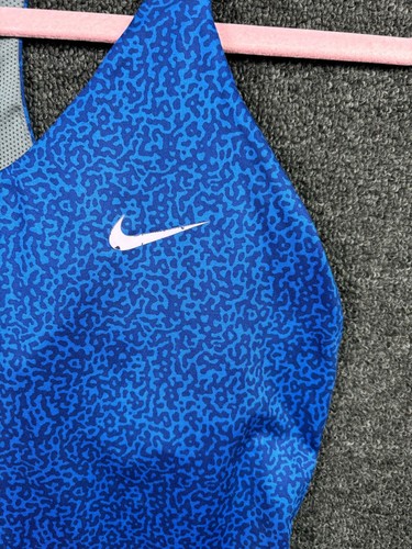 Nike Dri Fit Raceback Tank Womens Sz S Blue Leopard Print Built in Bra Training - Picture 4 of 10