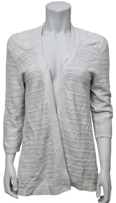 Monsoon Grau Gestreifter Strick Wickel Cardigan 3/4 Ärmel Small - Bild 1 von 3