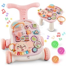3 in 1 Baby Push Walker and Activity Center for Girl, Sit to Stand Walker