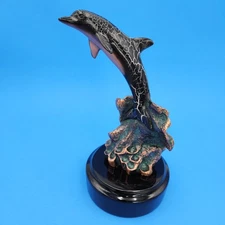 DONJO Dolphin Jumping Cold Cast Resin Bronze Look Sculpture 8.5 Inch Signed 2000