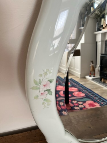 Vintage White Pink Floral Ceramic Porcelain Wall Oval Mirror Any Orientation - Picture 5 of 8