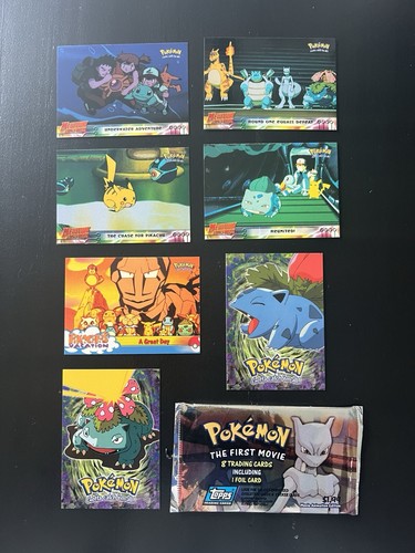 Pokemon Topps Trading Cards The First Movie Foil Wrapper & 7 Cards Pikachu