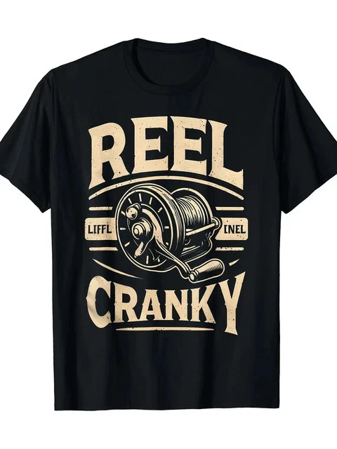 Funny Cranky Fishing Reel Word Game T-shirt Humorous Fisherm Size L & XL T-Shirt