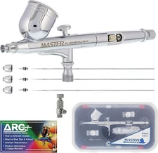 Master Airbrush G233 Pro Set with 3 Nozzle Sets - Dual-Action Gravity Feed Airbr