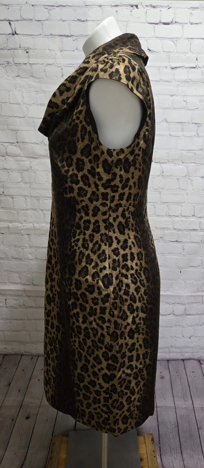Classiques Entier Sheath Dress Lined Animal Print Cowl Neck Silk/Wool Size 12  - Image 3 of 4
